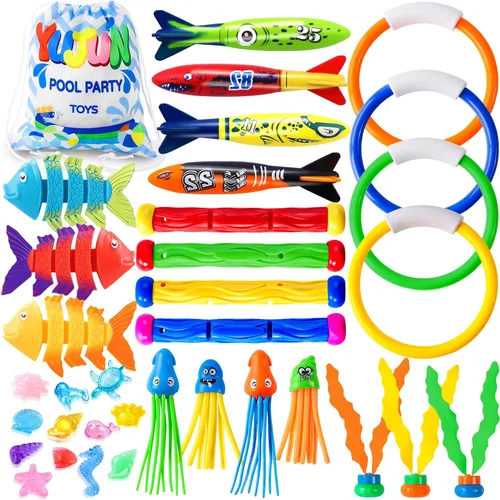 YUJUN 35 piezas de juguetes de buceo y natación para piscina, juguetes de juego subacuático de verano con peces de piscina, varillas de buceo,
