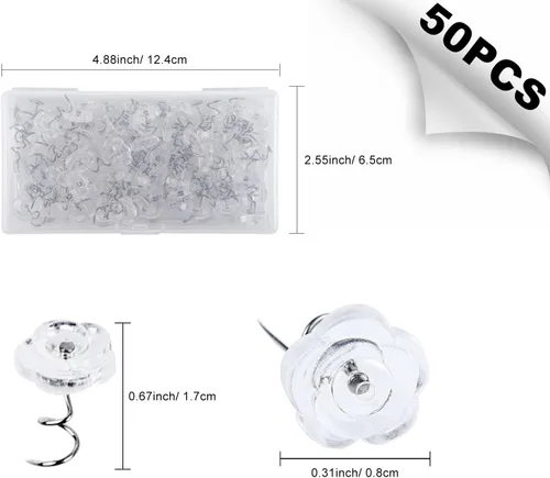 Miniatura 2 de NEBURORA 50 alfileres giratorios para tapicería, cabezas de rosas transparentes, alfileres de falda de cama para fundas, faldas de cama, fundas