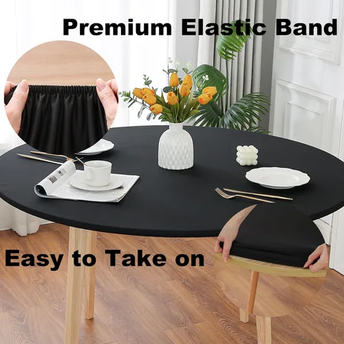 Miniatura 4 de Mantel redondo de elastano, suave y agradable a la piel, sin pelusas, funda de mesa de tela transpirable con banda elástica para comedor, reunión