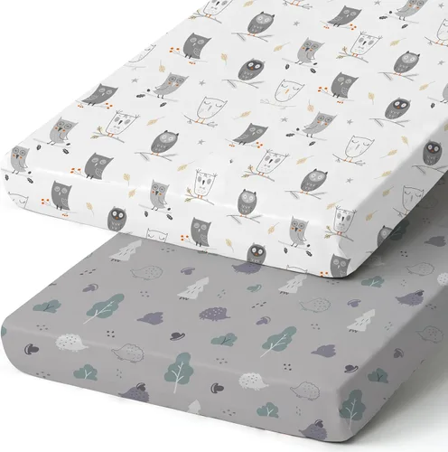 Miniatura 46 de Pack n Play Sheets, BROLEX 2 Pack Mini Crib Sheets,Stretchy Portable Fitted Playard Sheet Set, Convertible Playard Mattress Cover,Ultra Soft