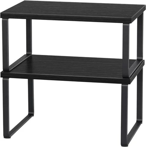 Miniatura 10 de CADUKE Juego de 4 estantes de encimera de cocina, organizador de estantes apilables, estantes de encimera de madera, estantes de gabinete Negro