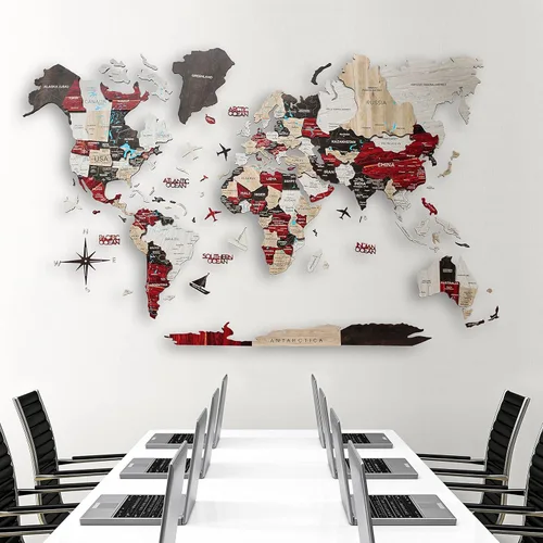 Miniatura 3 de Arte de pared de madera 3D hecho a mano con mapa del mundo, decoración de pared grande, rastrea tus viajes por el mundo, especial para el hogar