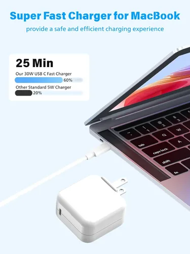 Miniatura 2 de Cargador de aire para MacBook de carga rápida, Apple 30 W, adaptador de corriente USB C extralargo cable USBC de 10 pies compatible con MacBook Pro