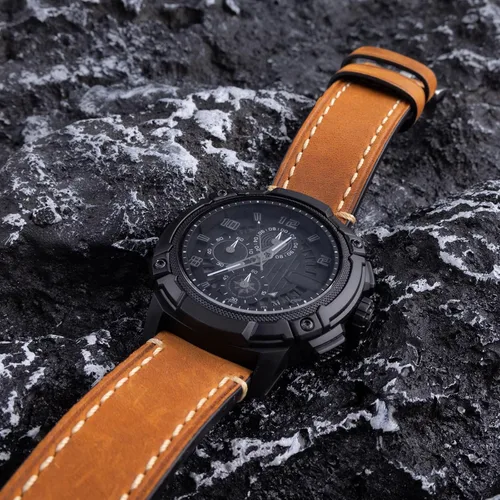 Miniatura 3 de Marrón 0.866 in Cuero Genuino Reloj Banda de reloj de la vendimia bronceado aceite Correa de reloj para los hombres con hebilla de acero inoxidable