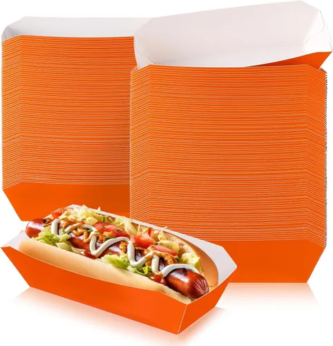 Miniatura 8 de Yeaqee 100 bandejas de papel de 7 pulgadas desechables para perros calientes, alimentos, nachos, botes para perros calientes, platos de comida Negro