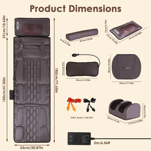 Miniatura 8 de KOCASO Alfombrilla de masaje de cuerpo completo de piel sintética, almohadilla multifuncional para silla de masaje con temporizador de calor