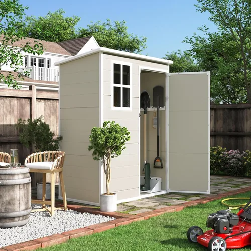 Miniatura 14 de UDPATIO Outdoor Storage Shed 5x3 FT, Garden Resin Shed for Bike, Garbage Can, Tools, Outside Plastic Sheds with Floor for Backyard, Patio, Lawn