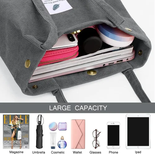 Miniatura 62 de Ayieyill - Bolsa de pana para mujer y niña, con correa de lona para colgar al hombro, bolsa con bolsillo