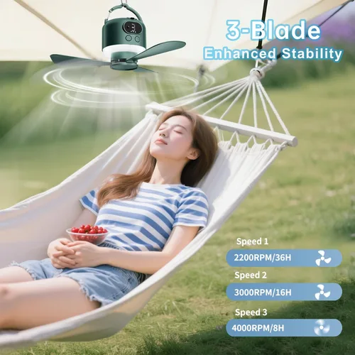 Miniatura 6 de Ventilador de techo inalámbrico portátil con control remoto, diseño de 3 aspas, batería de 10040 mAh operado por pilas, ventilador colgante