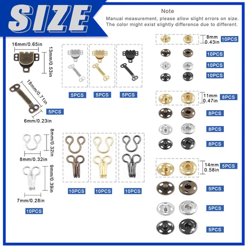 Miniatura 2 de Glarks 152 pares de ganchos y ojos de costura de 3 estilos con kit de broches para coser, 4 colores de cierres de gancho y ojal, botones a presión
