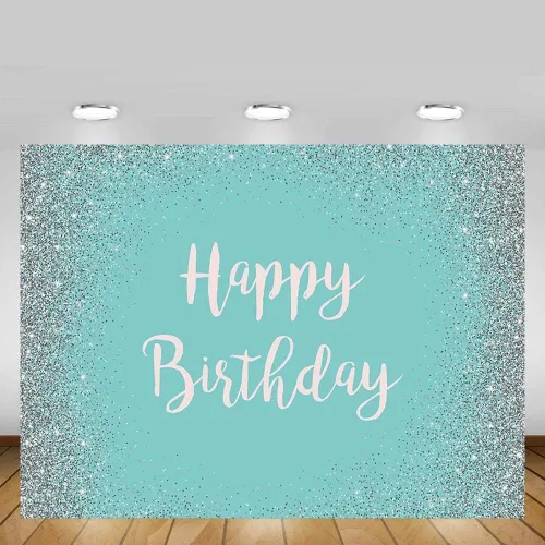 Miniatura 4 de MEHOFOND Fondo de fotos con purpurina plateada y turquesa, accesorios de fondo azul brillante plateado para niña dulce 16 niña feliz cumpleaños