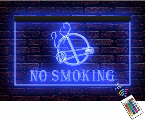120016 - Letrero de neón con luz LED para prohibición de cigarrillos en la zona de no fumar (12 x 8 pulgadas, 16 colores por control remoto)