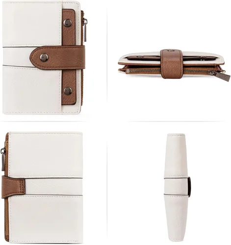 Miniatura 6 de CLUCI Cartera pequeña para mujer, de piel, delgada, plegable, con múltiples tarjeteros, organizador de diseño con ventana de identificación extraíble
