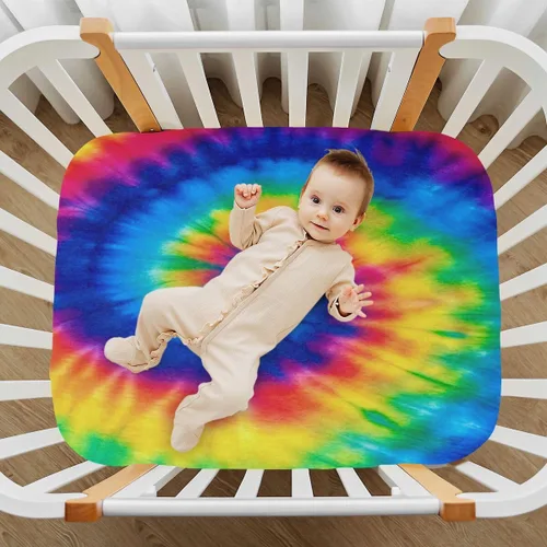 Miniatura 7 de Sábana bajera ajustable de teñido anudado para niños y niñas, transpirable y suave, para colchones estándar de corral y niños pequeños