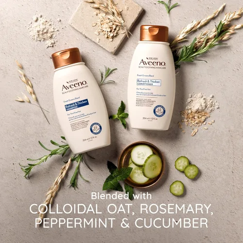 Miniatura 5 de Aveeno Fresh Greens Blend Acondicionador voluminizador natural, pepino, romero, para cabello fino, 12 onzas líquidas