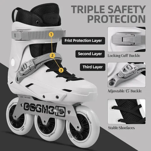 Miniatura 4 de TT3 - Patines en línea para adultos, cuchillas COSMOID de alto rendimiento para mujeres y hombres, 3 ruedas con marco de metal de 4.331 in