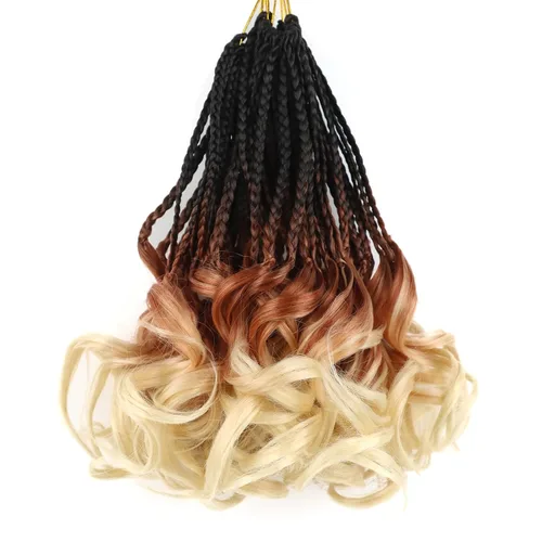 Miniatura 38 de Trenzas de ganchillo rizado francés T33, cabello pre-anillado 10 pulgadas, trenzas cortas rizadas francesas con extremos rizados, trenzas box