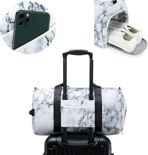 Miniatura 9 de Mochila deportiva de lona para viaje o gimnasio, para hombre y mujer, con compartimento para zapatos y bolsillo para cosas húmedas