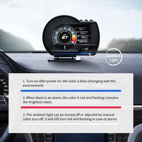 Miniatura 5 de Qiilu Car OBD2+ Smart Gauge Car HUD Velocímetro Turbo RPM Alarma para coche camión