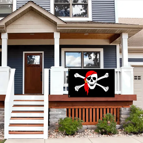 Miniatura 3 de Bandera roja de pirata Jolly Roger de 3 x 5 pies, divertida bandera estadounidense y crossbones para interiores y exteriores, universidad