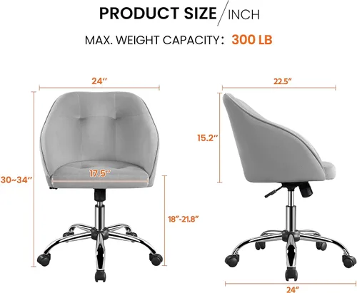 Miniatura 3 de Yaheetech Silla de Escritorio/Tocador de Terciopelo con Ruedas y Respaldo, Pequeña Silla Giratoria Cómoda y Bonita para Computadora con Altura