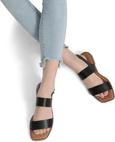 Miniatura 4 de DREAM PAIRS Sandalias planas de verano para mujer, casuales, elegantes, cómodas, sexy, con puntera cuadrada, a la moda, con tiras de una banda