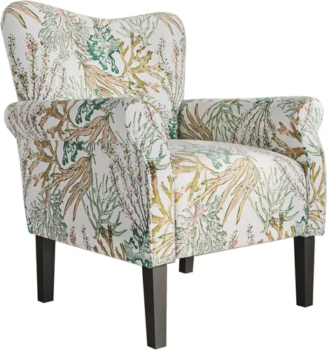 Miniatura 7 de BELLEZE Silla decorativa moderna, sillón de respaldo alto, sillón lateral tapizado estilo ala, sofá individual acolchado con patas de madera