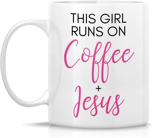 Miniatura 2 de Retreez Taza divertida – This Girl Runs on Coffee + Jesus - Tazas de café de cerámica de 11 onzas – Divertido, sarcasmo, sarcástico, motivacional