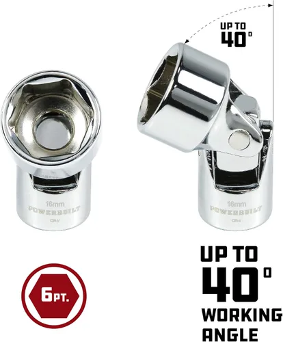 Miniatura 4 de Powerbuilt 641715 - Juego de llaves de vaso universal de 6 puntos, 0.394-0.748 in, acero al cromo vanadio, pulido de espejo, agarre Z-Drive, marcas
