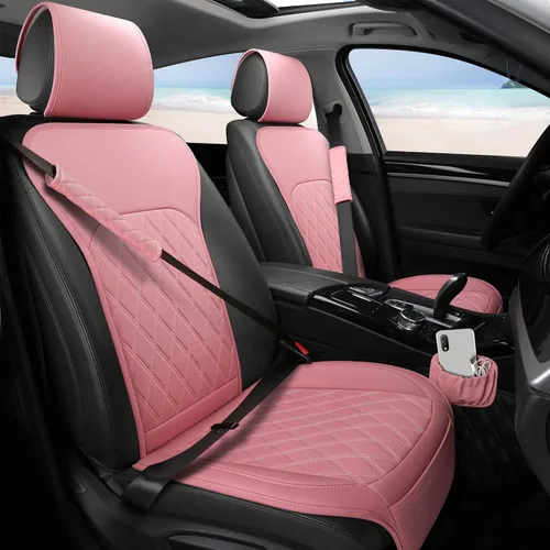 Miniatura 11 de Fundas de Asiento Delantero para Automóvil - Fundas de Asiento de Cuero con Bolsillo de Almacenamiento y Dos Almohadillas para Cinturón, Fundas