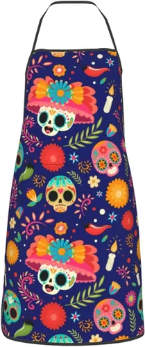 Miniatura 8 de Delantal de calavera de azúcar, delantales de cocina para hombres y mujeres, delantal de cocina, delantal de chef, delantales de jardín ajustables
