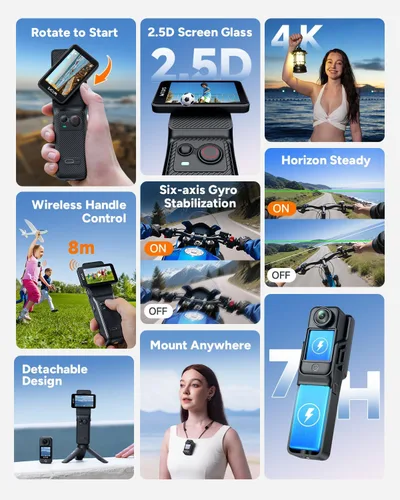 Miniatura 2 de SJCAM C400 4K Travel Vlogging Cámara,Cámara corporal de grabación 7H para creadores y bloggers de YouTube, estabilizador de 6 ejes y pantalla táctil