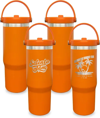 Miniatura 22 de Vaso de 30 onzas con asa superior, vaso aislado al vacío de doble pared con popote abatible, taza de café de viaje de 30 onzas con recubrimiento