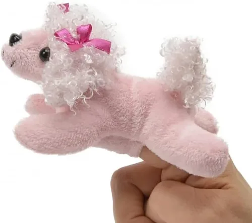 Unipak 1155PO - Marioneta de dedo de felpa de caniche rosa, longitud de 5 pulgadas
