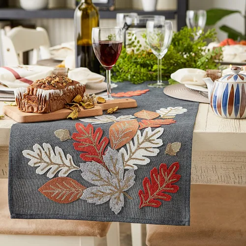 Miniatura 4 de DII Decoración de mesa de otoño bordada para comedor de Acción de Gracias, camino de mesa, 14 x 70 pulgadas, hojas de otoño