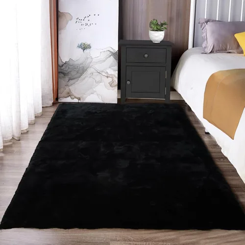 Miniatura 51 de Latepis Alfombra Pequeña Negra Esponjosa 2x3 pies Manta de Piel Sintética de Conejo Alfombra Suave Lavable Alfombras Peludas Shag para Dormitorio