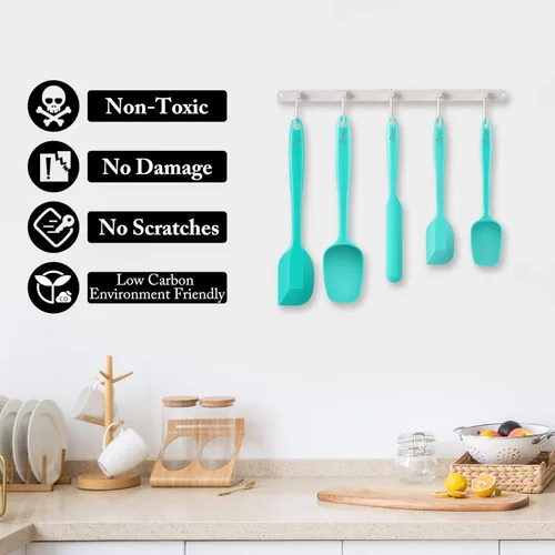 Miniatura 5 de HOTEC Juego de 5 espátulas de goma de silicona resistentes al calor de 600 ℉, sin BPA, para cocina, hornear, mezclar para utensilios de cocina
