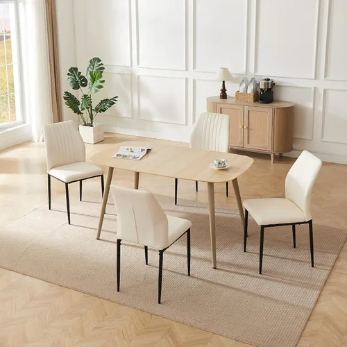 Miniatura 22 de HIPIHOM Mesa de comedor moderna de granja de 47.2 pulgadas, mesa de comedor rectangular de madera con patas de metal para 4 personas para comedor