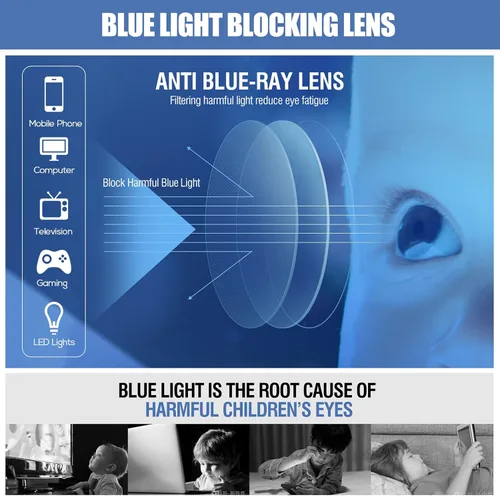 Miniatura 4 de DUCO Lentes de luz azul para niños, niñas, niños, videojuegos, computadora, TV, teléfono, anteojos falsos para niños de 6 a 10 años, anti luz azul
