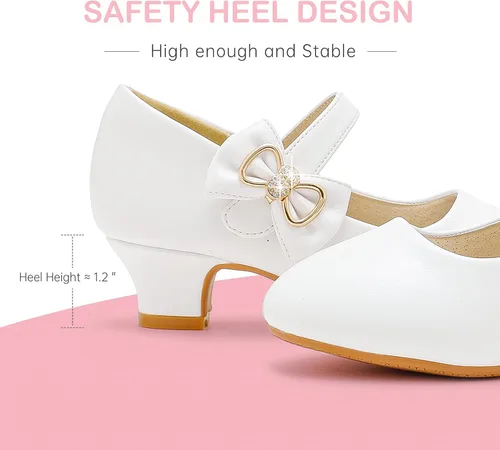 Miniatura 6 de Dufannie Zapatos de vestir para niñas, zapatos de tacón bajo de princesa, zapatos planos con purpurina para bodas y fiestas