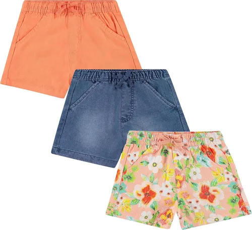 BTween Paquete de 3 pantalones cortos tejidos ligeros y multicolor para niñas, mezcla de algodón, tallas 4-16, máxima diversión para el uso diario