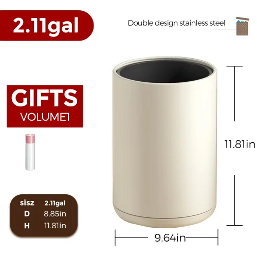 Miniatura 5 de Cubo de basura pequeño de 8 litros/2.1 galones para cuarto de servicio, cubo de basura blanco grande abierto con doble barril para dormitorio