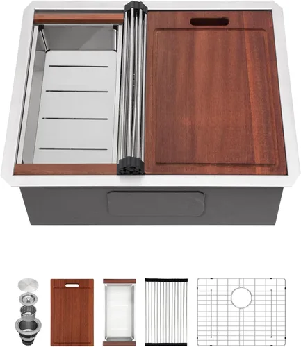 Miniatura 27 de Sarlai 33 Fregadero de Cocina Empotrado - Fregadero de 33 x 19 Pulgadas Bajo Encimera Estación de Trabajo de Profundidad Sencillo Tazón 16 Calibre
