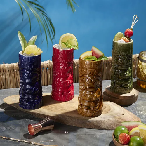 Miniatura 4 de LEMONSODA Vasos de cerámica tiki hawaianos (cerámica, juego de 4)