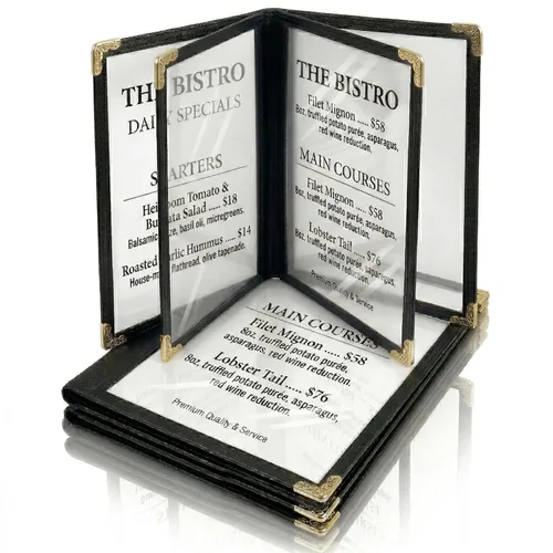 Cubiertas de Menú para Restaurante 8.5 x 11 Pulgadas, Soportes de Menú de Plástico Transparente y Resistente al Agua de 4 Páginas y 8 Vistas para 2