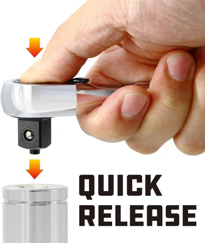 Miniatura 5 de Powerbuilt Trinquete de liberación rápida con mango de contorno, unidad de 1/4 pulgadas, 72 dientes, cabeza sellada, serie Pro Tech Tool - 649968