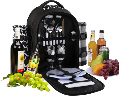 Miniatura 7 de apollo walker - Mochila para picnic para 2 personas con compartimento refrigerado, soporte desmontable para botella/vino, manta de forro polar