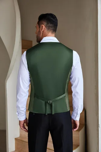 Miniatura 3 de COOFANDY Chaleco de traje casual para hombre, chaleco formal ajustado para negocios, chaleco de deshierbe