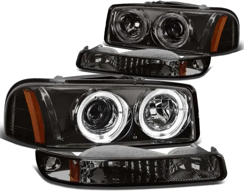 DNA MOTORING Juego de ensamble de faros compatible con 99-07 GMC Sierra 1500/01-07 Sierra 1500HD 2500HD 3500/00-06 Yukon XL 1500 2500, Ámbar ahumado.