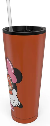 Miniatura 2 de Zak Designs Disney Minnie Mouse - Vaso de viaje de acero inoxidable con aislamiento al vacío con tapa a prueba de salpicaduras, incluye popote